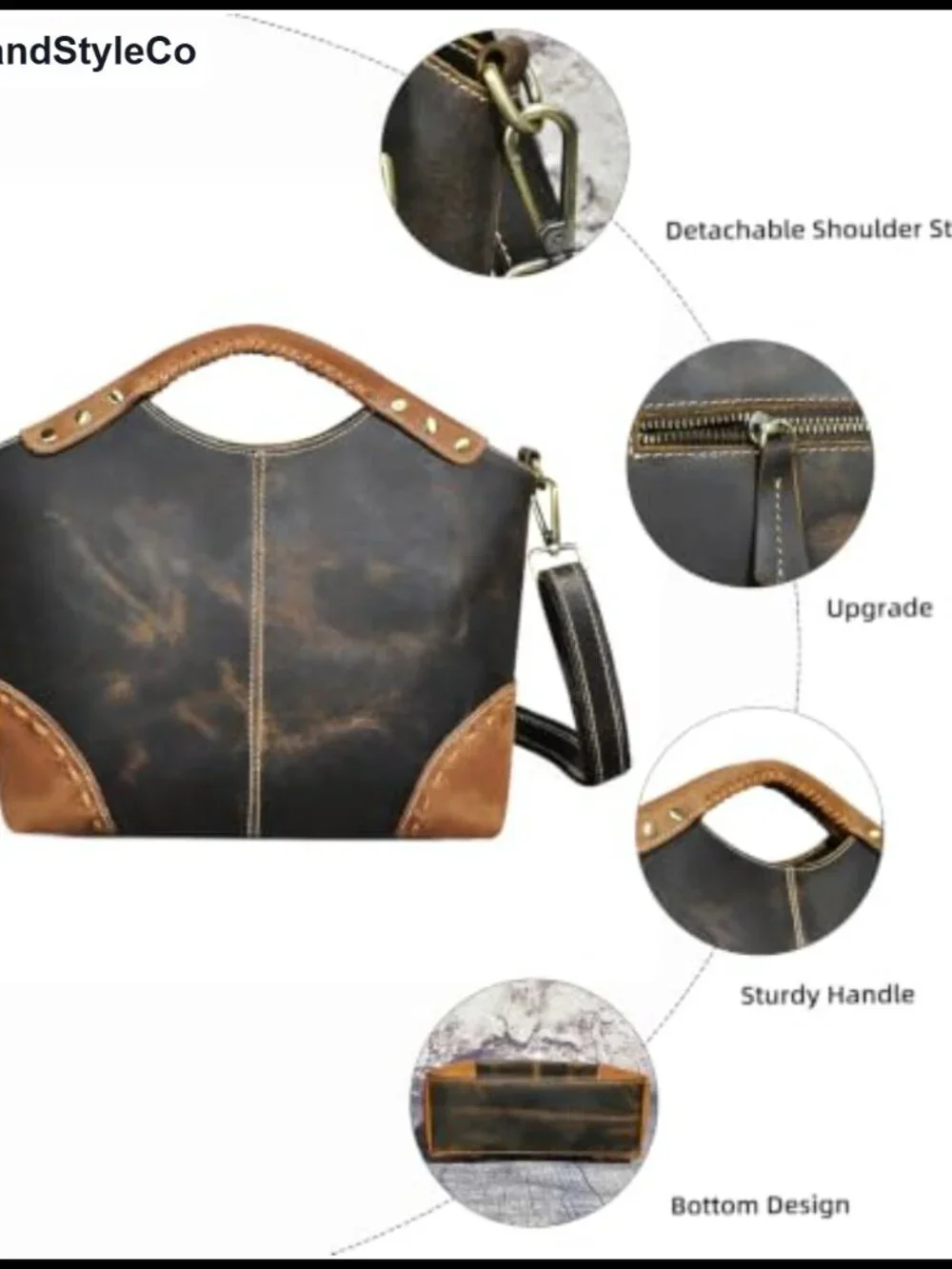 Genuine Crazy Horse Leather Satchel Crossbody Handbag Top-Handle Shoulder Bag